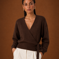 Women's Wrap Sweater - Tie Waist Cropped V-Neck Top