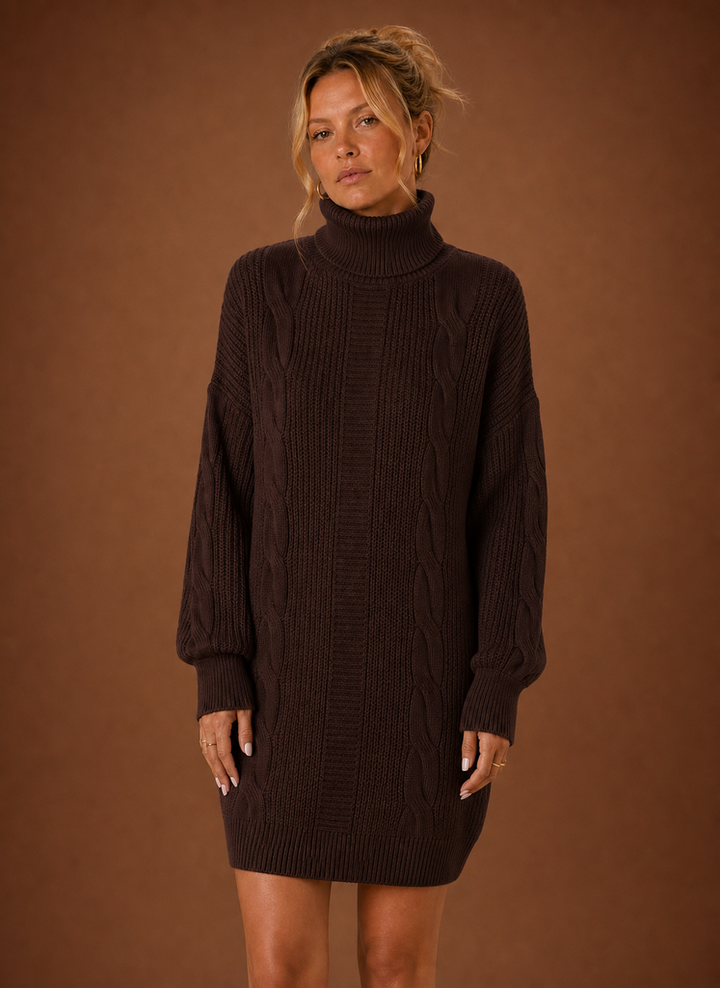 Women's Turtleneck Sweater Dress - Pullover Knit Dress