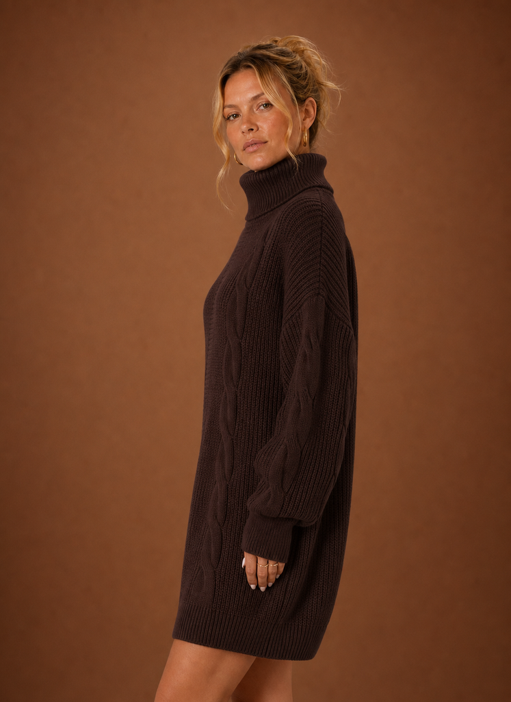 Women's Turtleneck Sweater Dress - Pullover Knit Dress