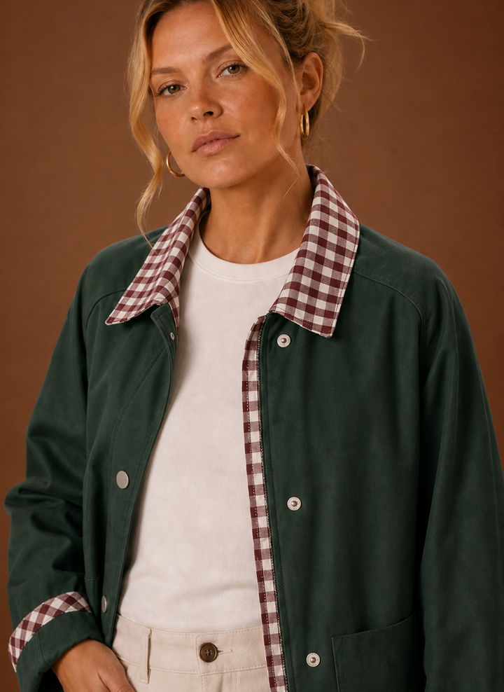 Women’s Barn Jacket - Check Collar Casual Coat