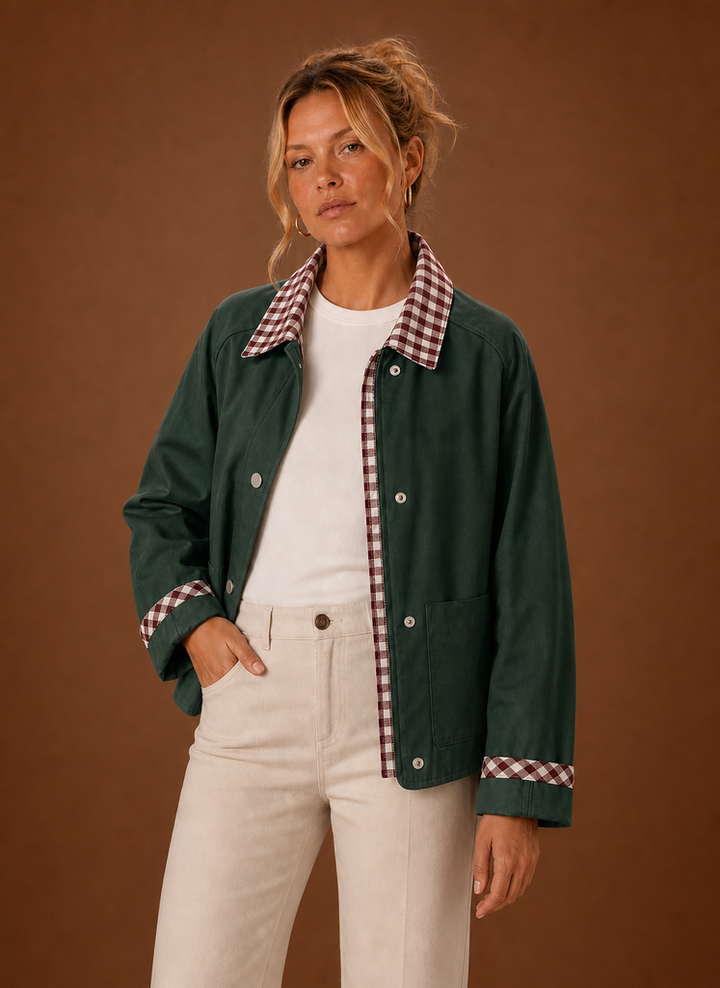 Women’s Barn Jacket - Check Collar Casual Coat