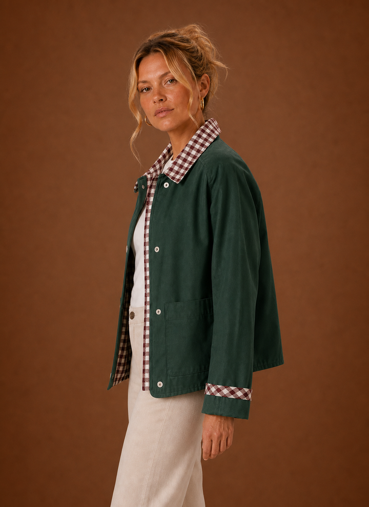 Women’s Barn Jacket - Check Collar Casual Coat