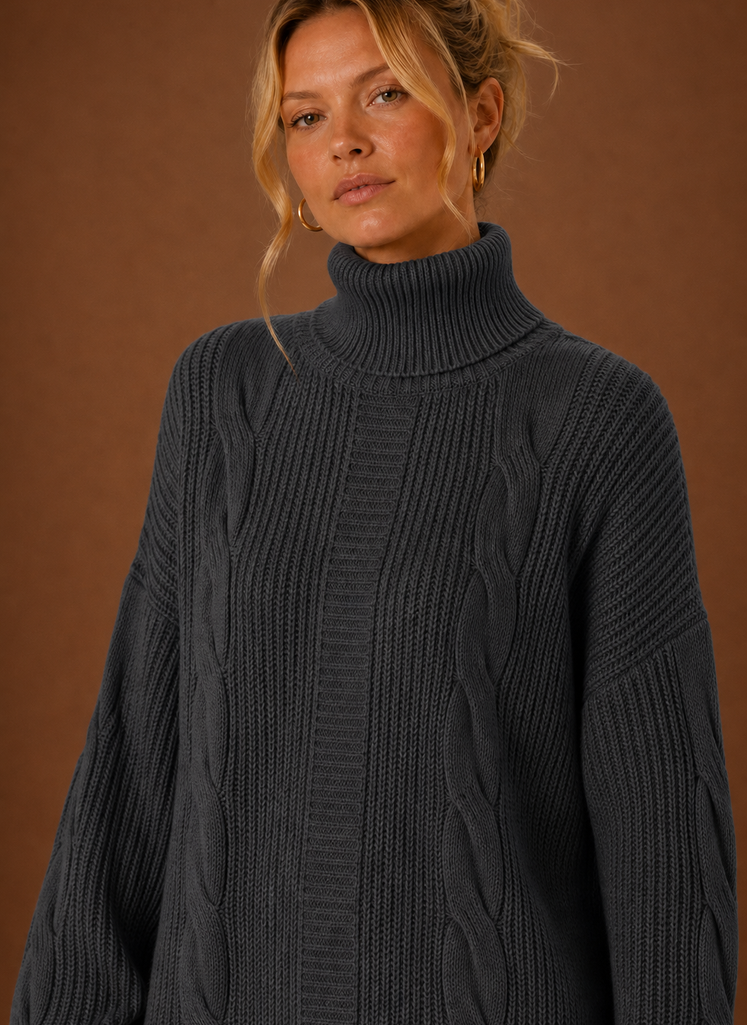Women's Turtleneck Sweater Dress - Pullover Knit Dress