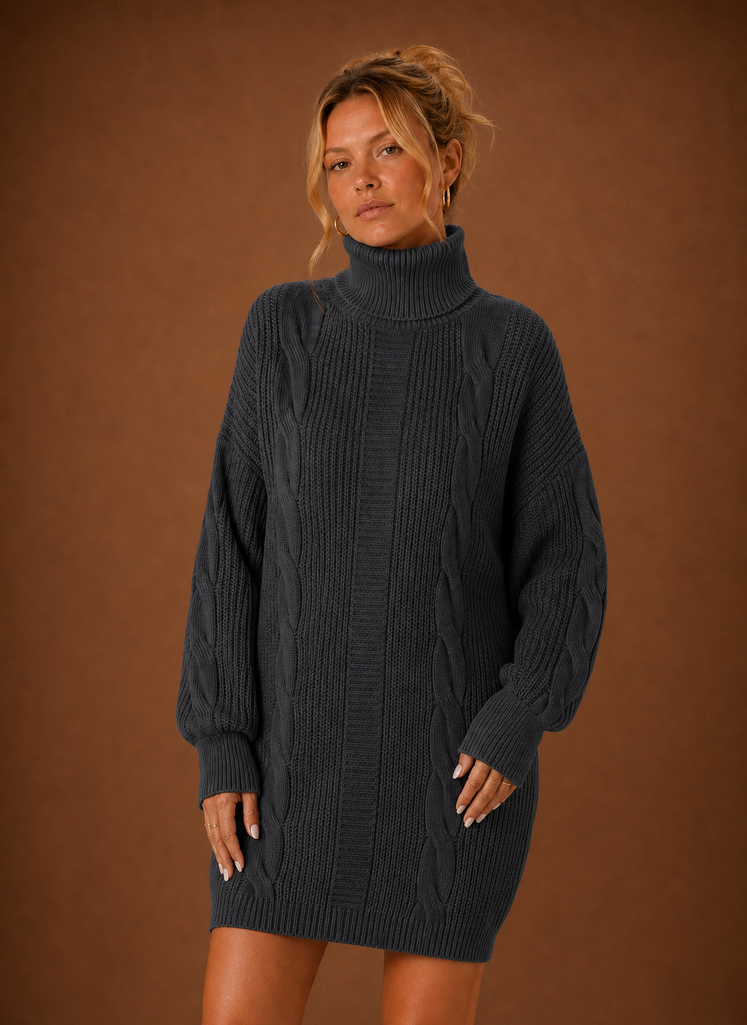 Women's Turtleneck Sweater Dress - Pullover Knit Dress