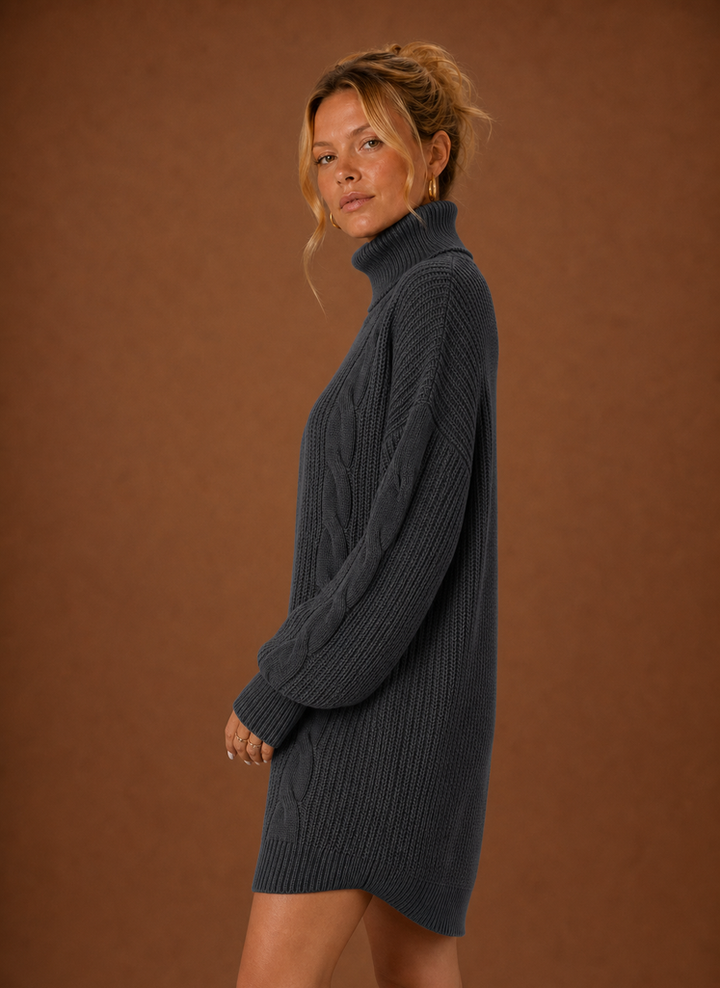 Women's Turtleneck Sweater Dress - Pullover Knit Dress
