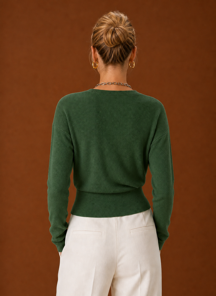 Women's Wrap Sweater - Ribbed Knit V-Neck Cropped Top