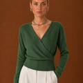 Women's Wrap Sweater - Ribbed Knit V-Neck Cropped Top