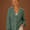 Women's V-Neck Knit Cardigan - Button Front Long Sleeve Sweater