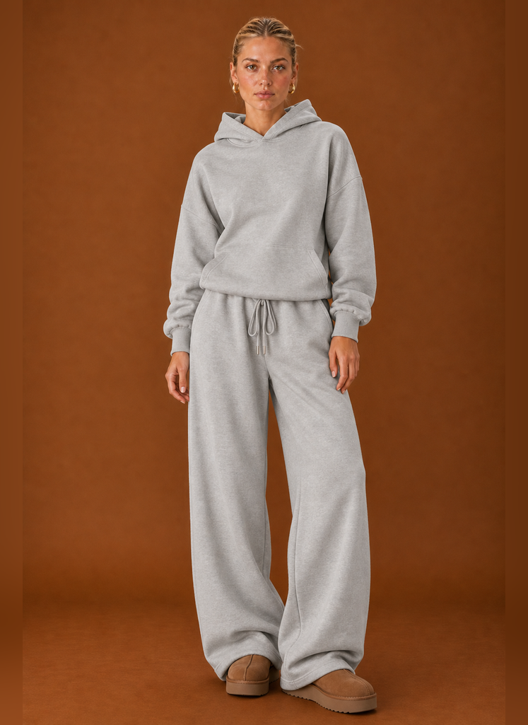 Women's Sweatsuit - Cozy Hoodie & Wide Leg Sweatpants Tracksuit Set