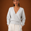 Women's Wrap Sweater - Tie Waist Cropped V-Neck Top