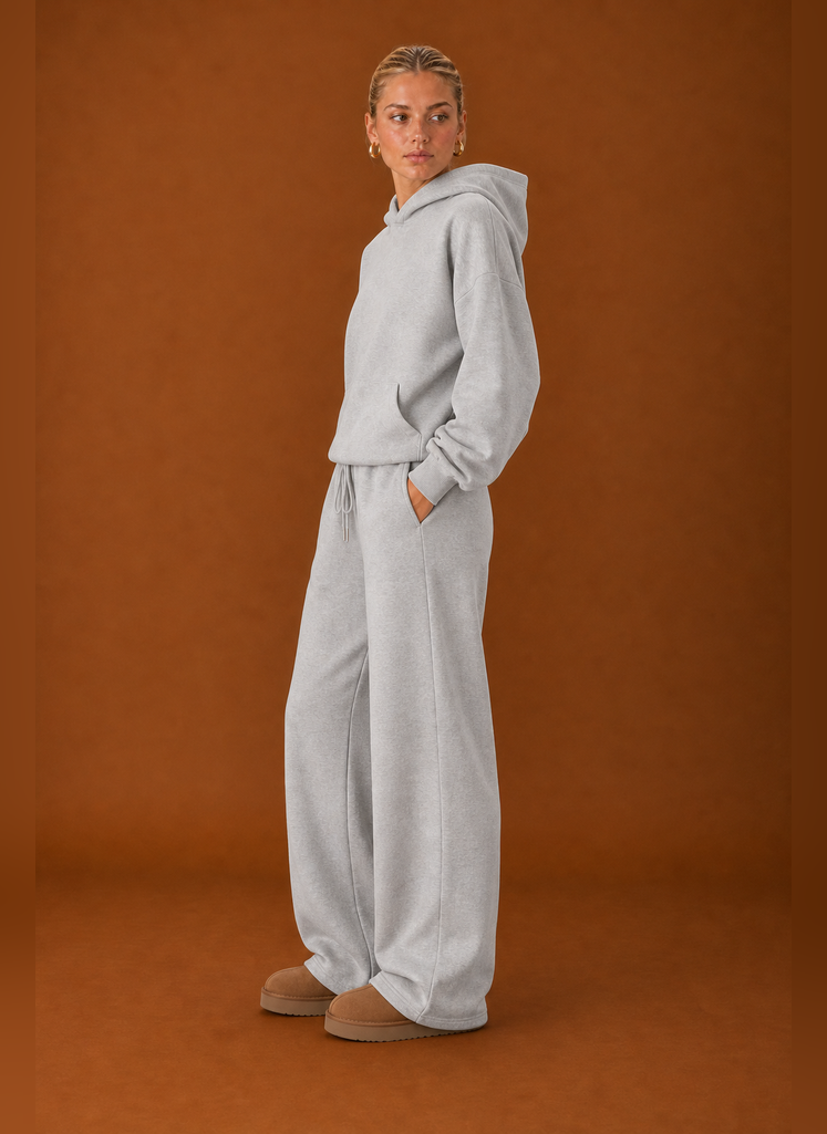 Women's Sweatsuit - Cozy Hoodie & Wide Leg Sweatpants Tracksuit Set