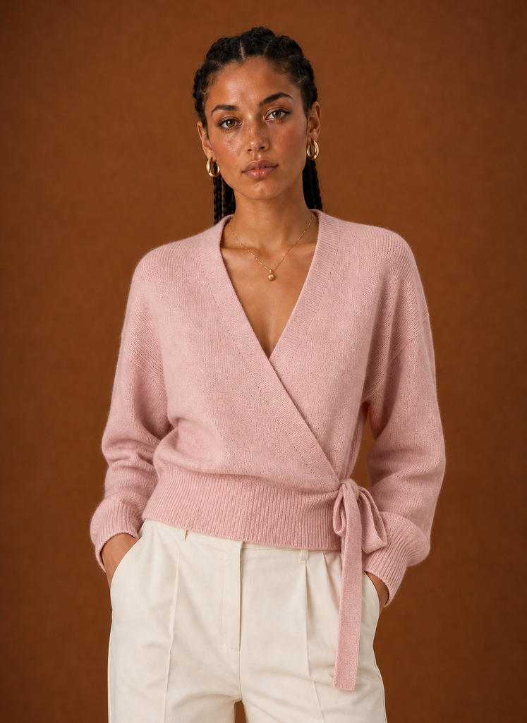 Women's Wrap Sweater - Tie Waist Cropped V-Neck Top
