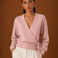 Women's Wrap Sweater - Tie Waist Cropped V-Neck Top
