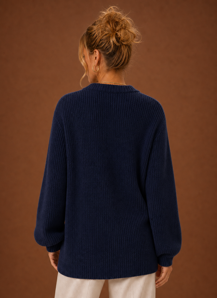 Women's V-Neck Knit Cardigan - Button Front Long Sleeve Sweater