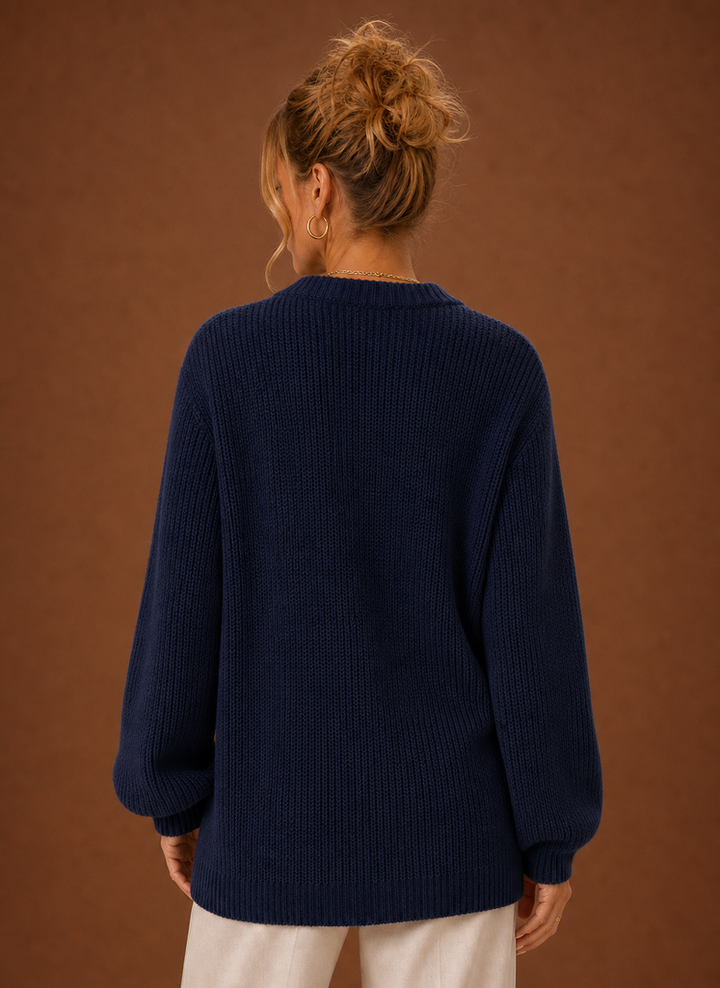 Women's V-Neck Knit Cardigan - Button Front Long Sleeve Sweater