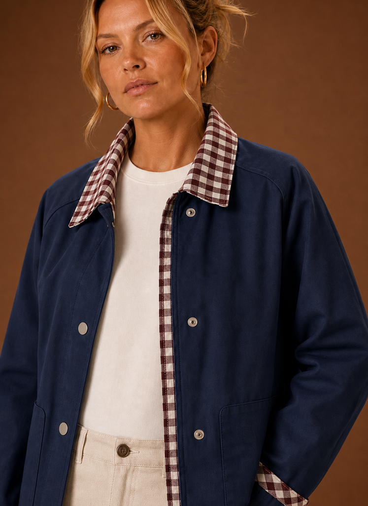 Women’s Barn Jacket - Check Collar Casual Coat
