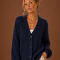Women's V-Neck Knit Cardigan - Button Front Long Sleeve Sweater
