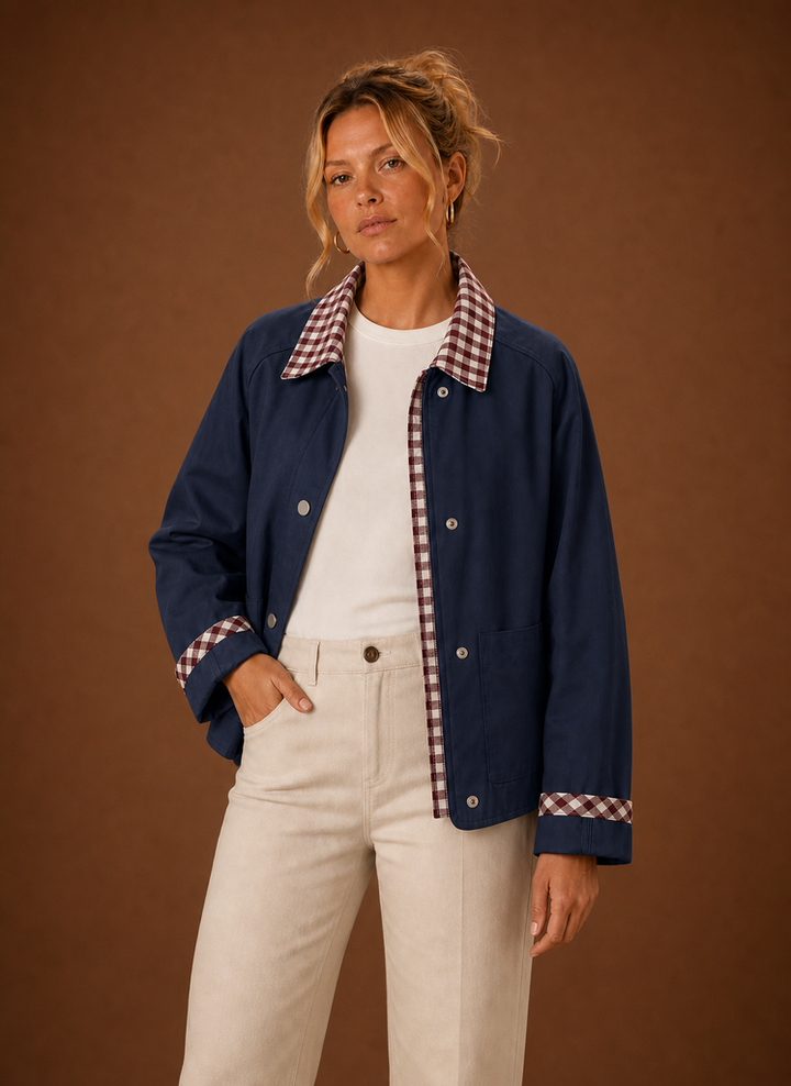 Women’s Barn Jacket - Check Collar Casual Coat