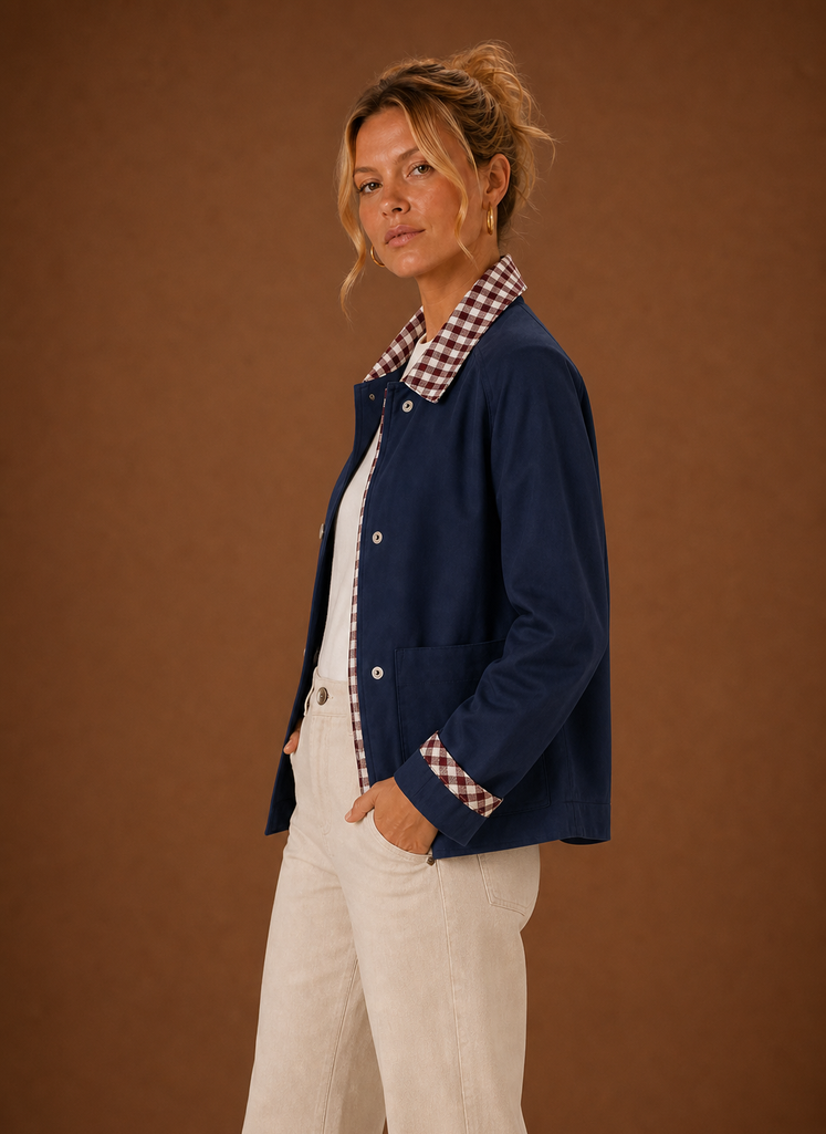 Women’s Barn Jacket - Check Collar Casual Coat