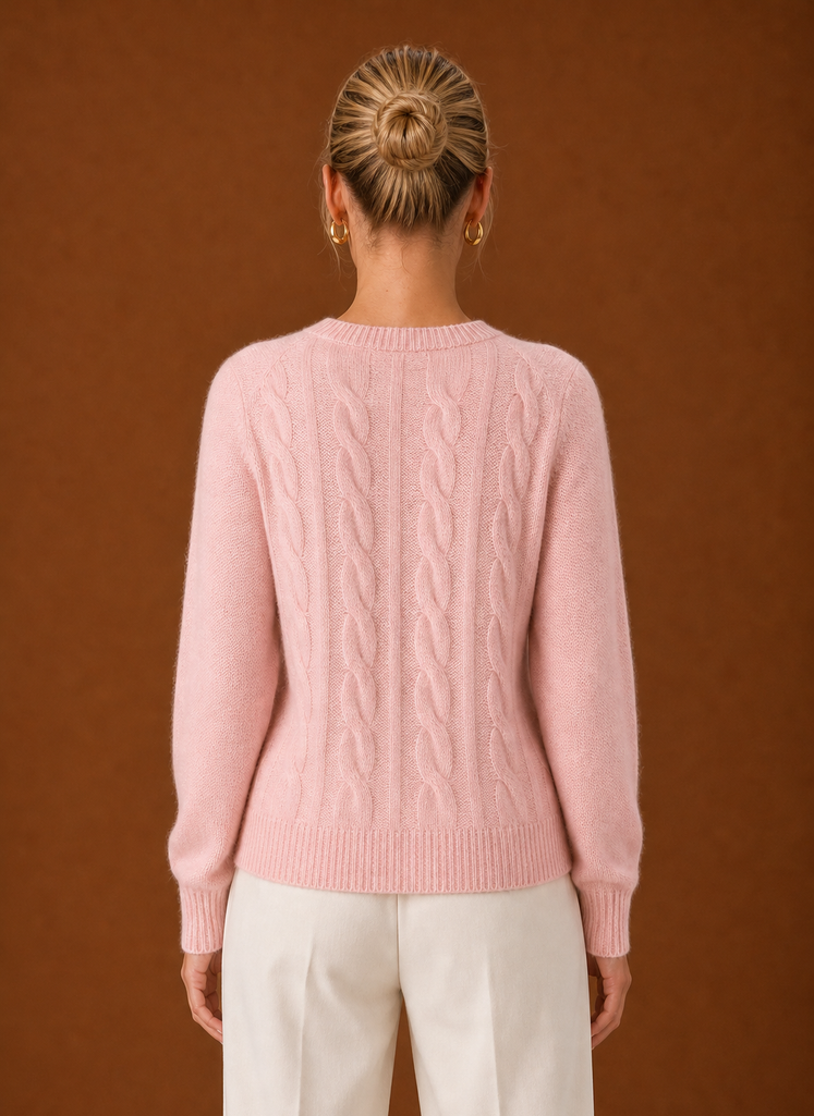 Women's Cable Knit Sweater - Crew Neck Knit Pullover