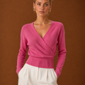 Women's Wrap Sweater - Ribbed Knit V-Neck Cropped Top