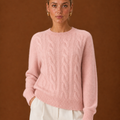 Women's Cable Knit Sweater - Crew Neck Knit Pullover