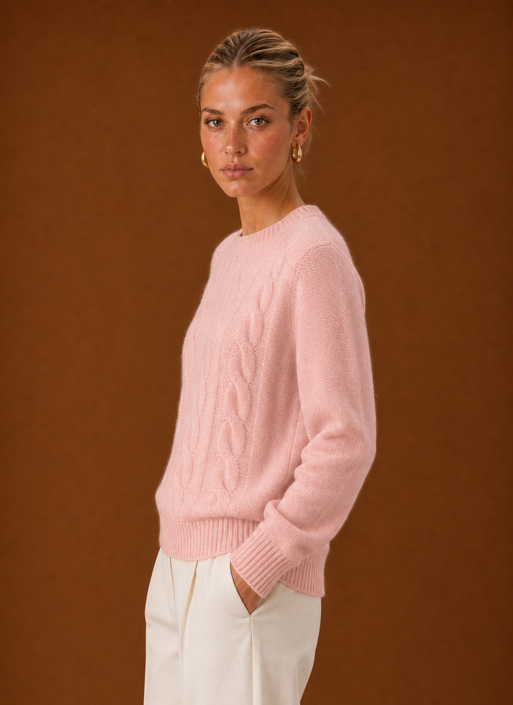 Women's Cable Knit Sweater - Crew Neck Knit Pullover