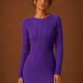 Women's Cable Knit Sweater Dress - Long Sleeve Mini Dress