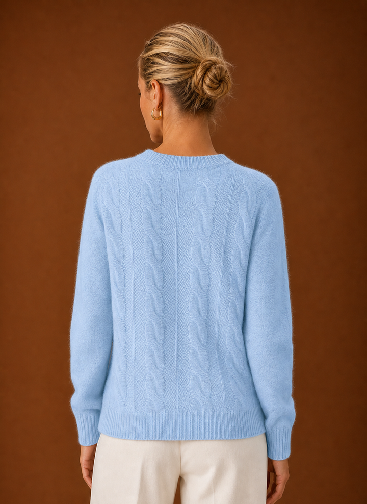 Women's Cable Knit Sweater - Crew Neck Knit Pullover