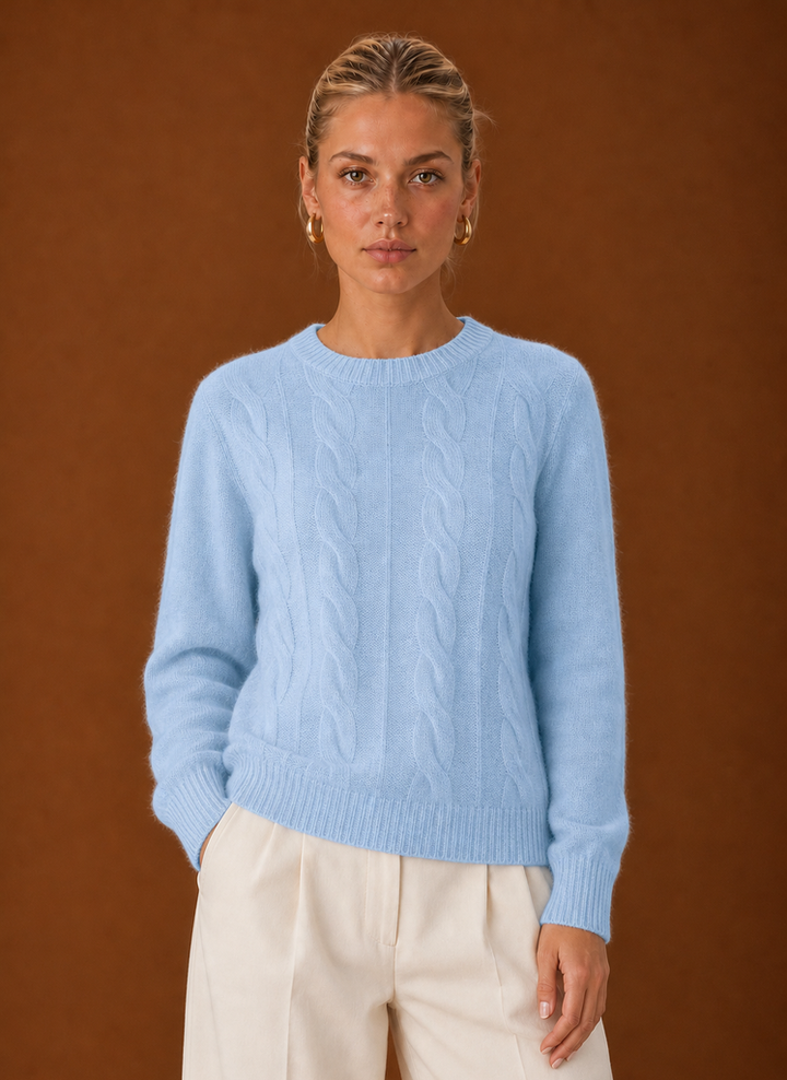 Women's Cable Knit Sweater - Crew Neck Knit Pullover
