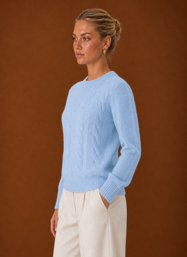 Women's Cable Knit Sweater - Crew Neck Knit Pullover