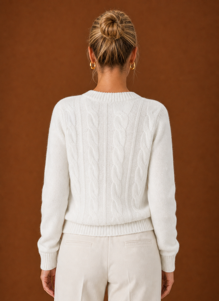 Women's Cable Knit Sweater - Crew Neck Knit Pullover
