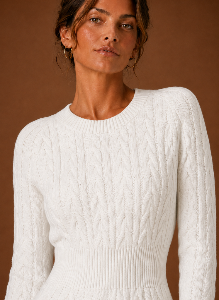 Women's Cable Knit Sweater Dress - Long Sleeve Mini Dress