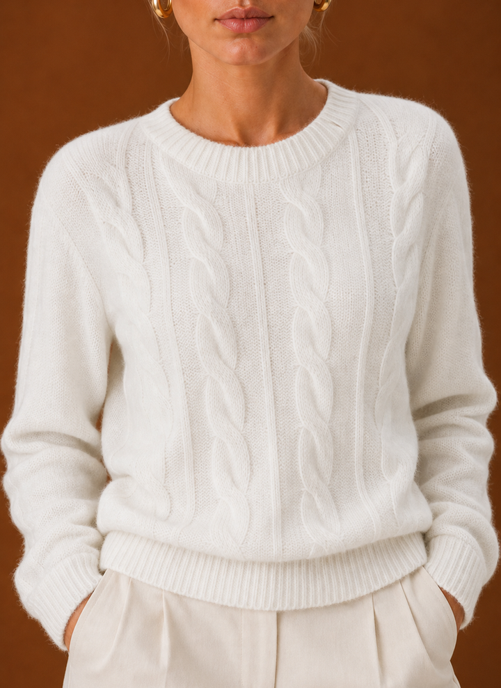 Women's Cable Knit Sweater - Crew Neck Knit Pullover