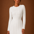 Women's Cable Knit Sweater Dress - Long Sleeve Mini Dress