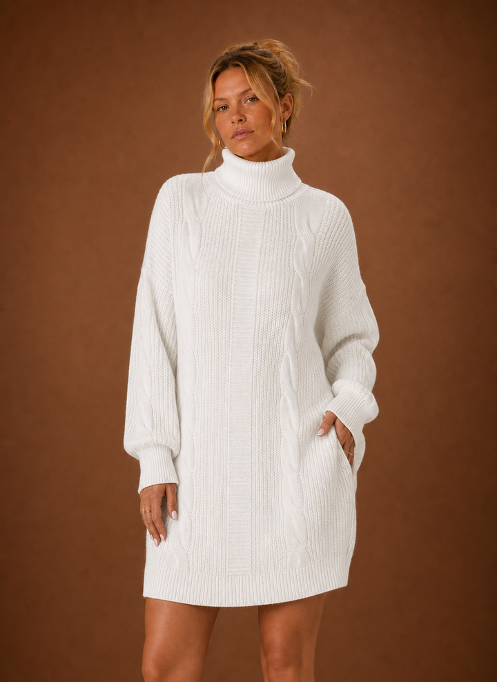 Women's Turtleneck Sweater Dress - Pullover Knit Dress