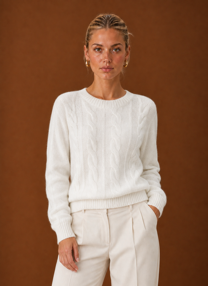 Women's Cable Knit Sweater - Crew Neck Knit Pullover