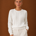 Women's Cable Knit Sweater - Crew Neck Knit Pullover