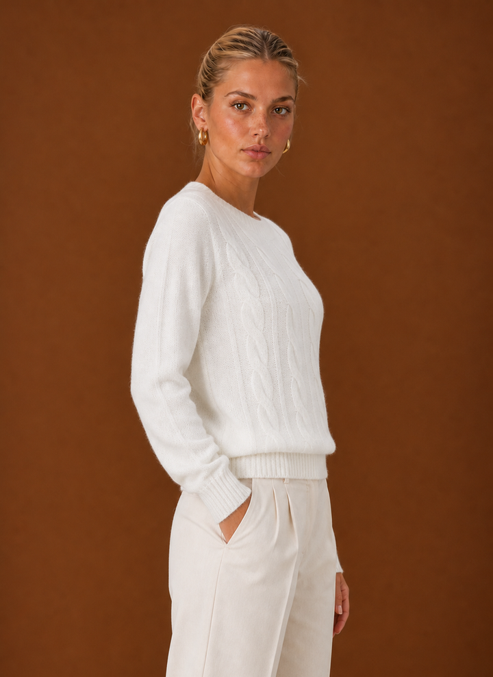 Women's Cable Knit Sweater - Crew Neck Knit Pullover