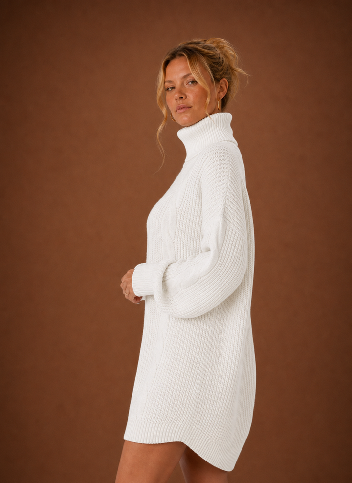 Women's Turtleneck Sweater Dress - Pullover Knit Dress