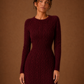 Women's Cable Knit Sweater Dress - Long Sleeve Mini Dress
